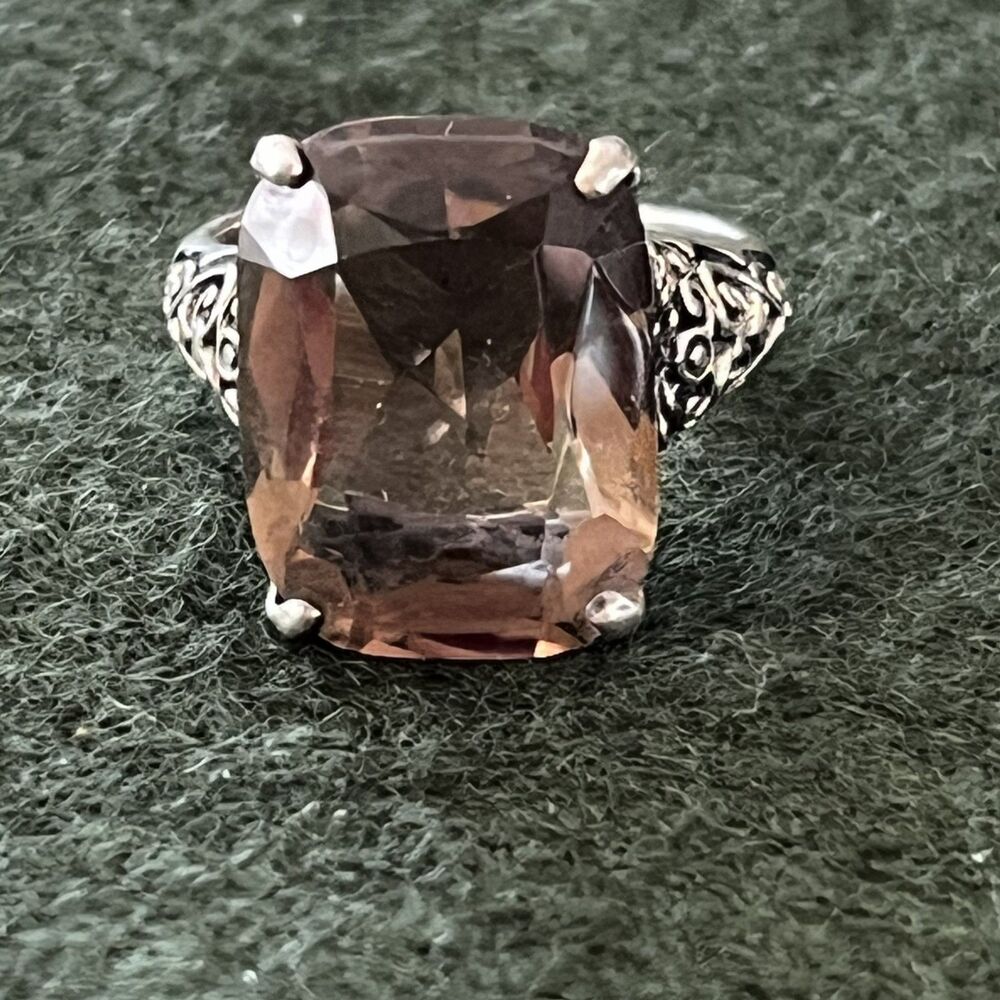 Vintage Designer CNA Filigree Sterling Silver 925 & Smoky Quartz Ring Size 6